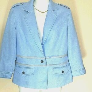 Randolph Duke Light Blue Ivory Trim Blazer Military Style Pockets Size 6 Designe